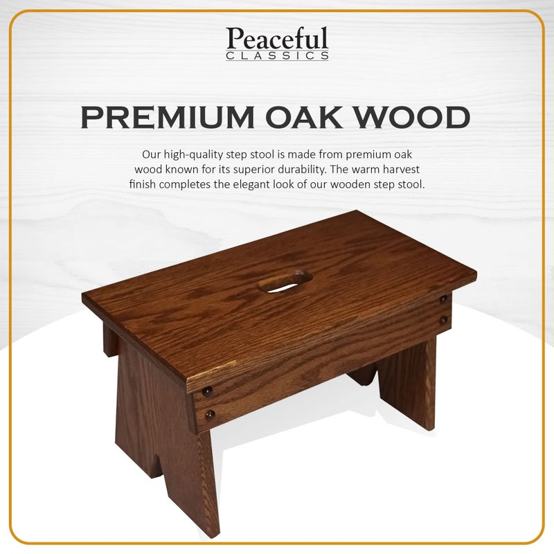 Peaceful Classics Step Stool - Amish Handmade Kids Step Stools - Bathroom, Bedroom, Living Room Or Kitchen Step Stool for Adults - Multipurpose Foot Stool Made of Solid Oak (9" High, Harvest) - Image 2